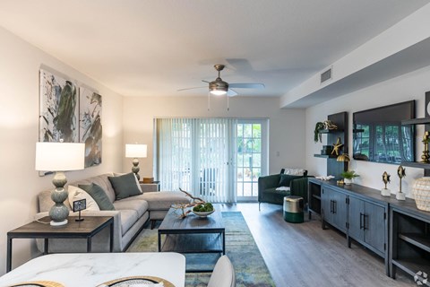 a living room with a couch and a coffee table